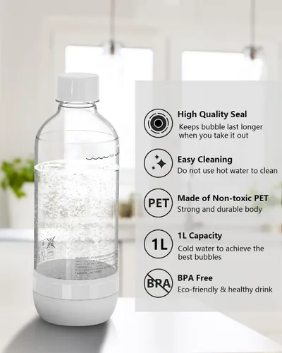 Vista 3 de Botellas para hacer refrescos, botellas de agua con gas reutilizables de 1 litro, botellas de carbonatación reutilizables, botella de repuesto