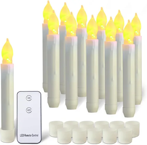 Vista 8 de Amagic 12 velas LED cónicas sin llama, sin control remoto, velas flotantes mágicas colgantes, candelabros a pilas, velas falsas eléctricas