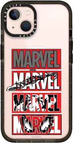 Vista 125 de CASETiFY Impact - Funda para iPhone 13 Mini [Marvel Colab / protección contra caídas de 8.2 pies/Magsafe] - Capitán América VS - Negro transparente
