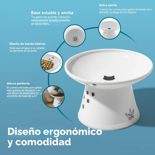Vista 4 de Tazón elevado de comida para gatos Necoichi – Tazón elevado de cerámica para gatos para fatiga de bigotes y cuello, apto para lavavajillas