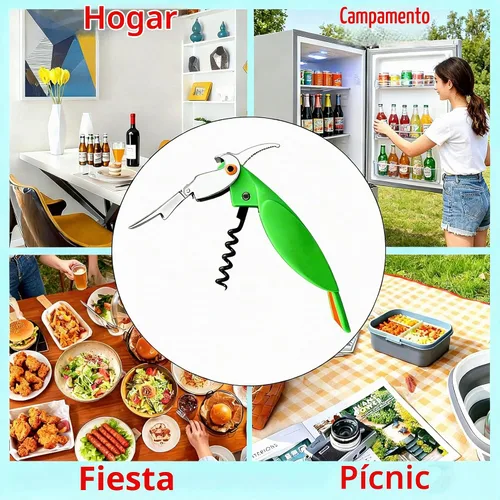 Vista 3 de Abridor de botellas con forma de loro Sacacorchos Sacacorchos (verde)