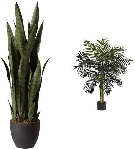 Vista 7 de Nearly Natural, Green 4855 35 pulgadas. Sansevieria con maceta negra