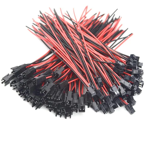 Vista 4 de 100 unidades, 50 pares JST SM 2PIN 24AWG hembra y macho enchufe de conexión con conector de terminal rojo y negro, cable de cable para tira de luz