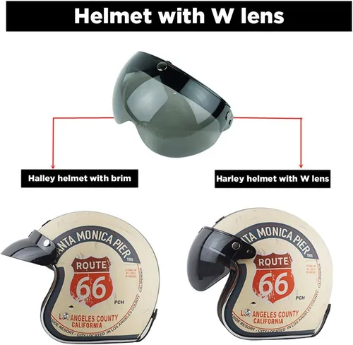 Vista 7 de Visera universal de casco retro de 3 broches a prueba de viento, visera de casco de motocicleta de media cara, lente de visera abatible