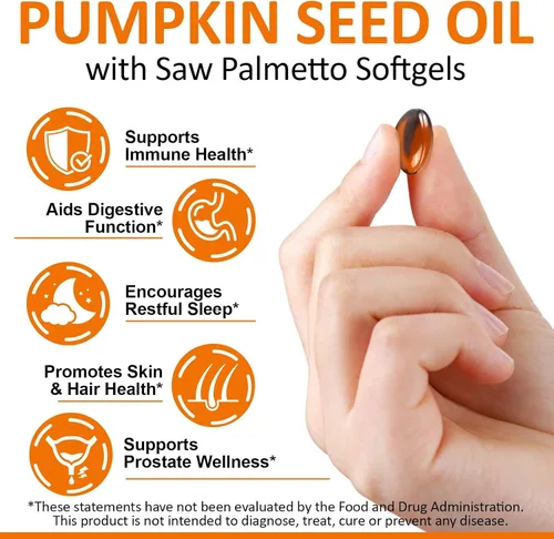 Vista 2 de Aceite de semilla de calabaza con palma enana americana, cápsulas de aceite de semillas de calabaza 2 en 1 para el crecimiento del cabello, 300