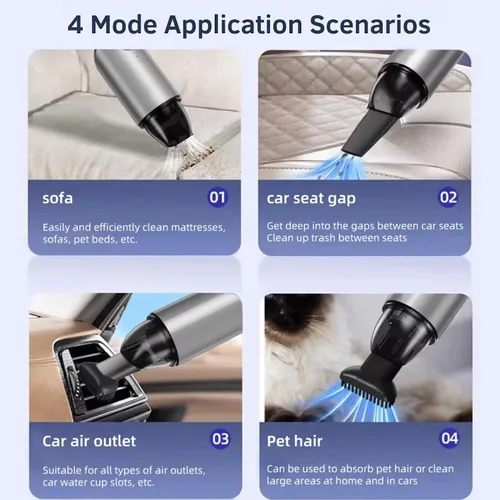 Vista 5 de Aspiradora portátil para automóvil, aspiradora de mano portátil para limpieza interior del automóvil, uso húmedo y seco, recargable por USB