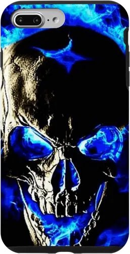 Vista 9 de iPhone 15 cabeza de calavera con fuego azul esqueleto gótico amantes decoración caso