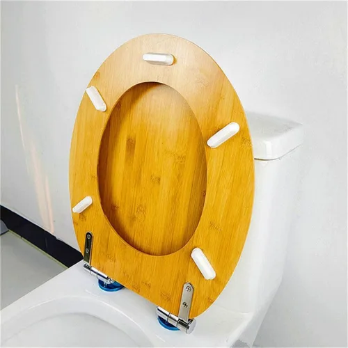Vista 2 de Solid Wood Toilet Cover Thick Pass Old Sit New Bamboos Seat Plate white-Patch five-pointed star4
