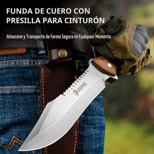 Vista 5 de NedFoss Cuchillo Machete de 13.5" con Funda de Cuero, Hoja de Acero 8Cr14Mov Resistente de 0.22" de Grosor con Espiga Completa, Machete Kukri