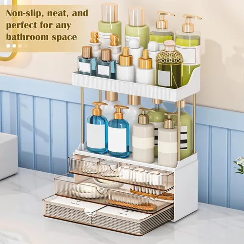 Vista 3 de caktraie Organizadores y Almacenamiento de Baño - Organizador de Maquillaje de 3 Cajones y 2 Niveles, Cajón de Almacenamiento de Cosméticos