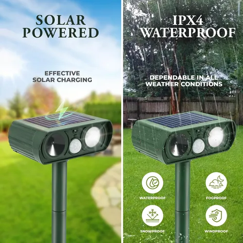 Vista 4 de Repelente ultrasónico de animales alimentado por energía solar, sistema de detección de movimiento impermeable, patio, granja, jardín, disuasorio al