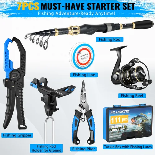 Vista 2 de PLUSINNO Fishing Gear,Full Fishing Pole kit Include Fishing Rod and Reel Combo, Tackle Box with Fishing Lures, Fishing Accessories, Fishing