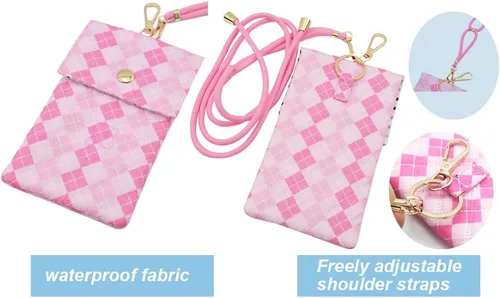 Vista 7 de Funda suave para lentes doble para mujer, con correa ajustable para el hombro y llavero para teléfono celular
