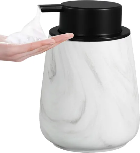 Vista 23 de Dispensador de jabón de manos de espuma de 12 onzas, dispensador de jabón espumoso negro para baño con bomba fácil de presionar, dispensador