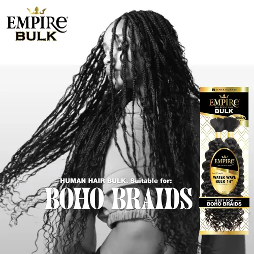 Vista 4 de Sensationnel Empire Bulk Braiding – Trenzas de cabello humano Water Wave para estilos Knotless Boho Box o Curly Loosewave, 1 paquete