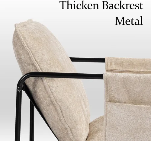 Vista 3 de Silla de acento moderna, cómodas sillas de sala de estar con reposabrazos, silla de lectura para dormitorio, silla de metal tapizada de chenilla