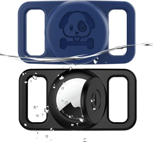 Vista 9 de Paquete de 2 soportes impermeables para collar de perro AirTag compatibles con Apple AirTag, soporte de silicona oculto para Airtag Tracker negro