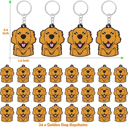 Vista 2 de CiciBear Paquete de 24 llaveros Golden Retriever para decoración de fiesta para cachorros Golden Retriever, animales de mascota, Let's Pawty, amante
