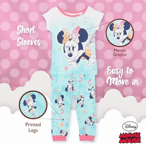 Vista 4 de Disney Girls' Minnie Mouse 2-Piece Snug-Fit Cotton Pajamas Set