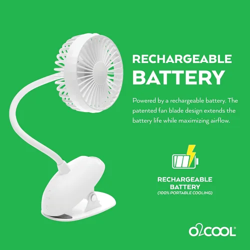 Vista 7 de O2COOL Ventilador de clip de batería USB recargable de 5 pulgadas, ventilador ajustable con 3 velocidades, cuello ajustable, cuello de cisne largo