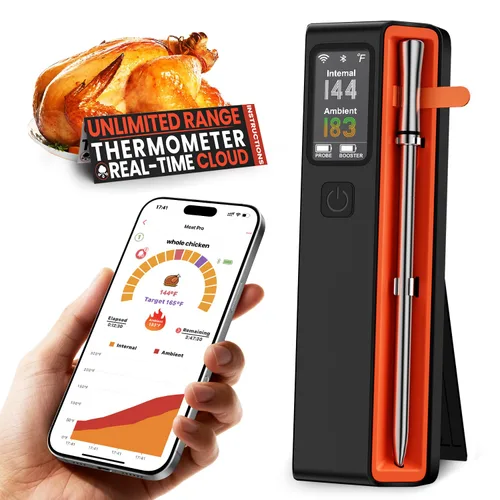 Vista 10 de UNERVER Termómetro inteligente inalámbrico Bluetooth para carne con WiFi, alta precisión ± 0.5 °F, base inteligente, 1 sonda con 6 sensores