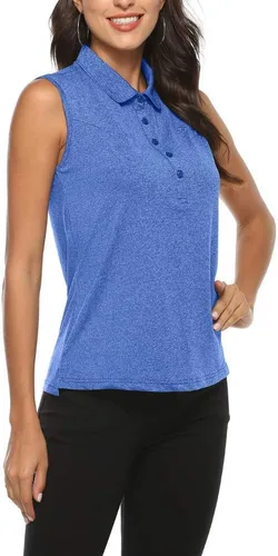 Vista 4 de AIRIKE Polo de golf para mujer, sin mangas, para verano, deportes, atlética, ropa de trabajo, de secado rápido, para mujer