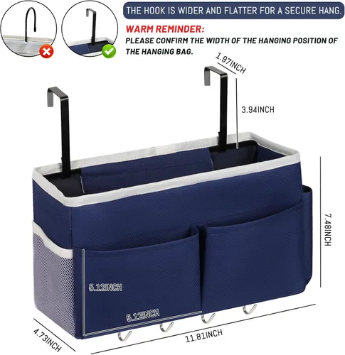 Vista 2 de Bolsa de almacenamiento para mesita de noche con 4 ganchos, organizador colgante multifunción para cabeceros, literas, cama de hospital