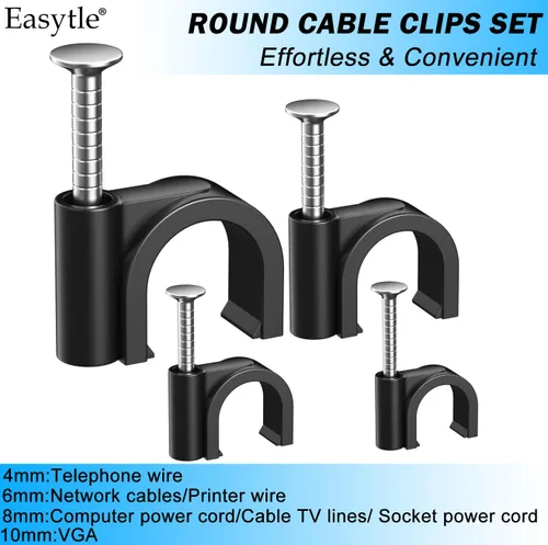 Vista 8 de 400 clips de cable negros de 4/6/8/0.394 in, clips de cable de clavo en clips de cable, pinzas de cable coaxiales, clavos de cable para gestión