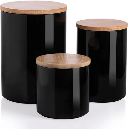 Vista 30 de Botes de Cocina Sweejar Tarro de Cerámica para Almacenamiento de Alimentos, Contenedores Apilables con Tapa de Madera de Sellado Hermético