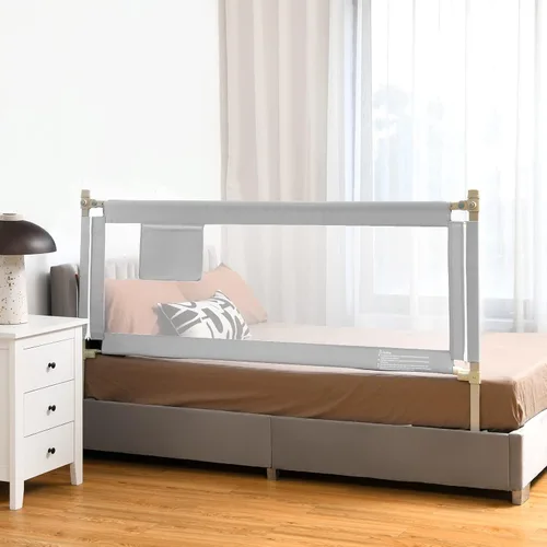 Vista 9 de BABY JOY Riel de cama para niños pequeños, 69 pulgadas, extra largo, altura ajustable y plegable, protector de riel de cama de bebé con bolsillo
