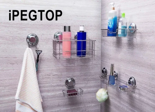 Vista 7 de iPEGTOP Ventosas de vacío de bloqueo giratorio para estantes de baño, estantes de ducha, dos ventosas