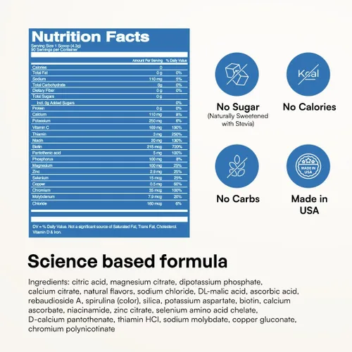 Vista 6 de KEY NUTRIENTS Electrolitos multivitamínicos en polvo sin azúcar - Polvo de electrolito de frambuesa azul dulce - Suplemento de resistencia y energía
