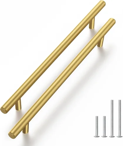 Vista 9 de Haliwu Paquete de 5 manijas doradas de gabinete de cocina de 2-1/2 pulgadas para tiradores de cajón, tiradores dorados cepillados, accesorios