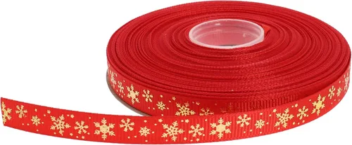 Vista 20 de Cinta de grogrén de copo de nieve con impresión dorada de 25 yardas cada rollo, borde tejido 100% poliéster (3/8 pulgadas, beige)