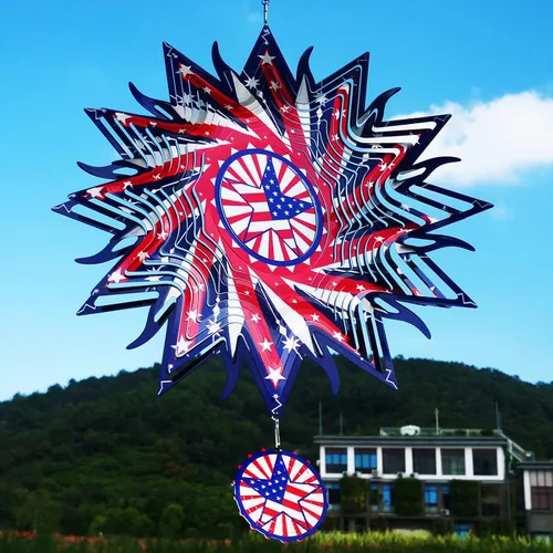 Vista 2 de DJUAN Decoraciones del 4 de julio, 30cm Bandera americana patriótica giratoria de viento del 4 de julio para exterior, Giratorias de viento