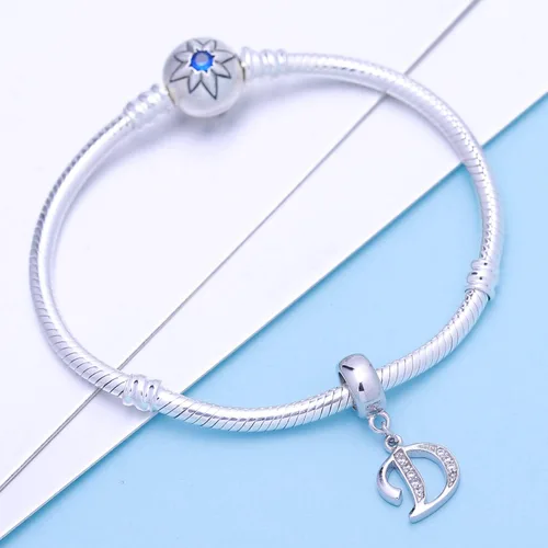 Vista 20 de ABUN Abalorio de plata de ley 925 con letra A a la Z, espaciador de inicial, con circonita cúbica transparete colgante, auténtica, para pulseras