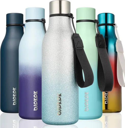 Vista 40 de BJPKPK Botellas de agua aisladas, botella de agua de metal de acero inoxidable de 12 onzas con correa, sin BPA a prueba de fugas, jarras, tazas