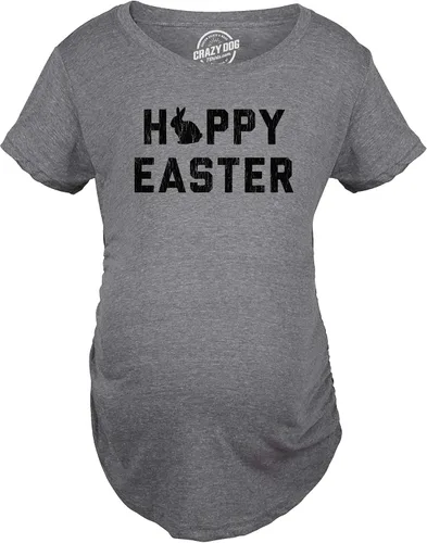 Vista 3 de Camiseta de maternidad con texto en inglés Happy East para fiesta, Gris jaspeado oscuro