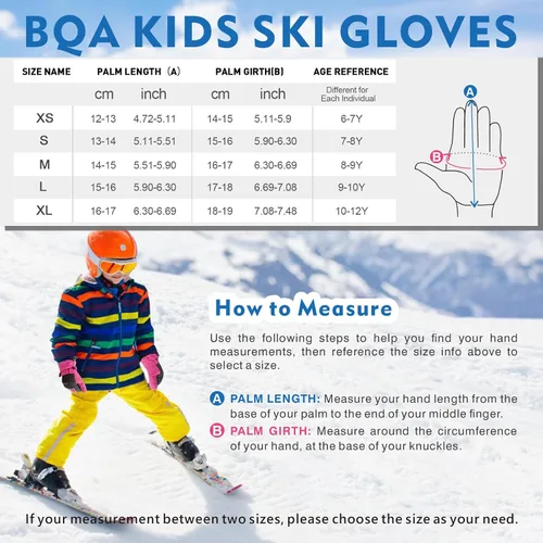 Vista 2 de BQA Guantes de esquí para niños, impermeables, para invierno, clima frío, snowboard, nieve, guantes cálidos para niños y niñas