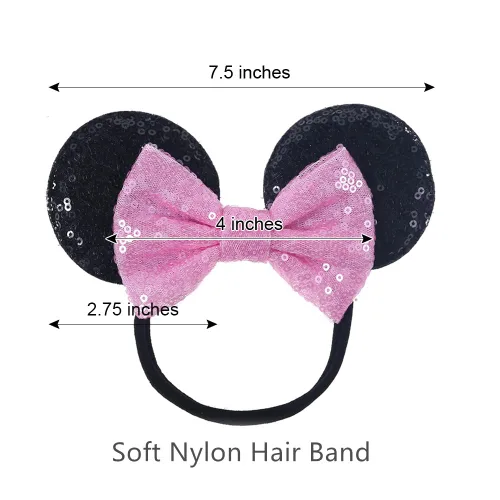 Vista 2 de Diadema de orejas de ratón con lazo de lentejuelas, banda elástica suave para el pelo, diadema de fiesta para bebés, niñas recién nacidas, niños