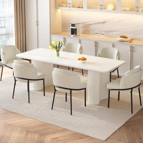 Vista 10 de Mesa de comedor rectangular de 62.99 pulgadas para 4-6 personas, mesa de cocina moderna con patas en forma de onda, mesas de comedor para cocina