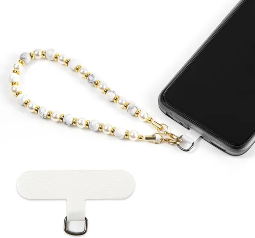 Vista 11 de Dije para teléfono con cuentas de mármol, cordón para teléfono celular con pestaña de amarre, correa de cadena para teléfono, correa de muñeca manos