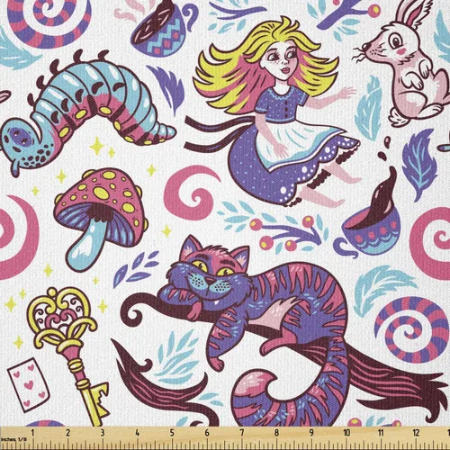 Vista 81 de Ambesonne - Tela Indie de The Yard, patrón colorido con anteojos clásicos de moda antigua, nerd, inteligente, bohemio, dibujo de doodle, tela