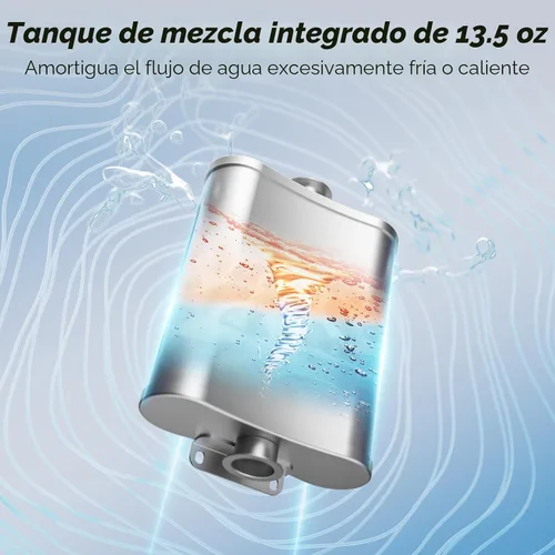 Vista 4 de Calentador de agua FOGATTI RV sin tanque, 66,000 BTU máximos, calentador de agua caliente para RV, tanque de mezcla incorporado, puerta negra