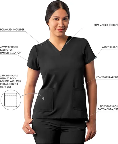 Vista 3 de Adar Addition Scrubs - Camiseta médica moderna con cuello en V