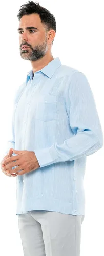 Vista 5 de Mojito - Camisa guayabera de manga larga para hombre, 100% lino, diseño de 2 bolsillos