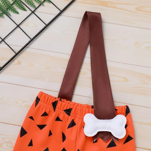 Vista 4 de Disfraz de Bam Bam para niños, disfraz de hombre de la caverna, traje de edad de piedra para niñas, Halloween, cosplay, sesión de fotos de 6 a 6 años
