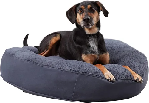 Vista 8 de South Pine Porch Samson - Cama redonda de lujo para perro, estilo almohada, acero azul, pequeña (30 pulgadas)