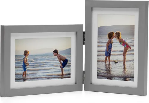 Vista 19 de Marcos de Fotos Dobles 4x4 con Bisagras Plegables en Negro para Colgar en la Pared o Poner en Mesa, Hechos de Madera de Pino con Vidrio Real P-44 *