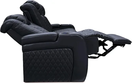 Vista 8 de Seatcraft Euphoria - Asiento de cine en casa de cuero italiano negro, reposacabezas eléctrico con calefacción y masaje, sofá biplaza reclinable